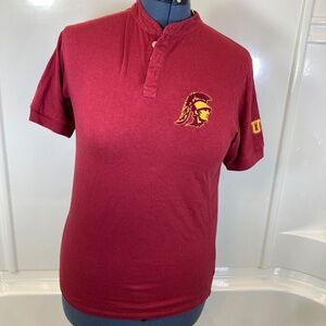 USC Trojans Henley Cardinal Embroidered Youth XL Short Sleeve Shirt